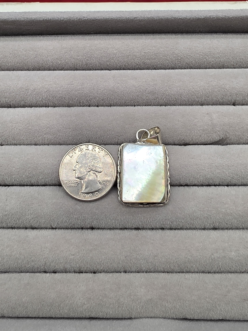 Mother of Pearl Rectangular Pendant with Silver Plated Frame